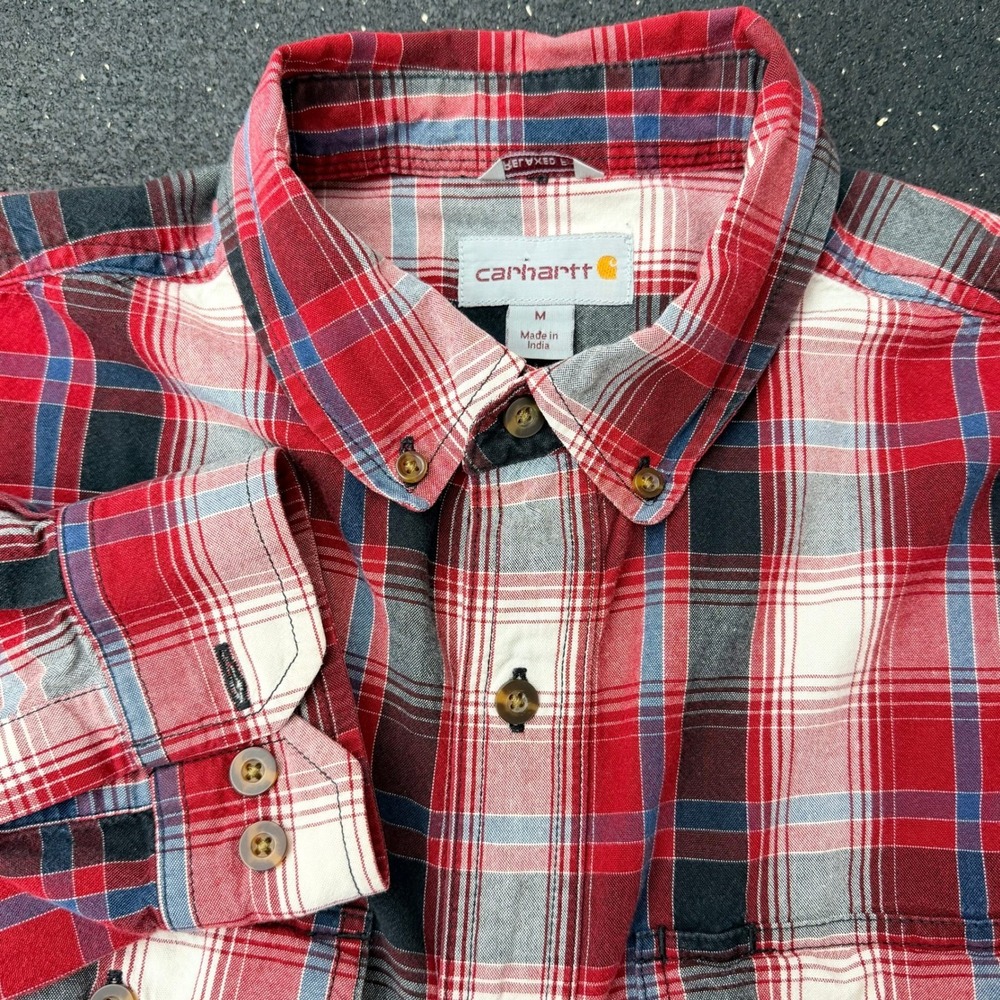 Carhartt Button Down Shirt Mens Medium Red Plaid Excellent Relaxed Fit LS